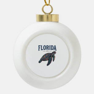 Florida Sea Turtle Vintage Engraving Graphic_1 Ceramic Ball Christmas Ornament