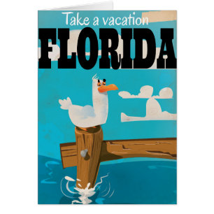 Florida seagull vintage travel poster. cards