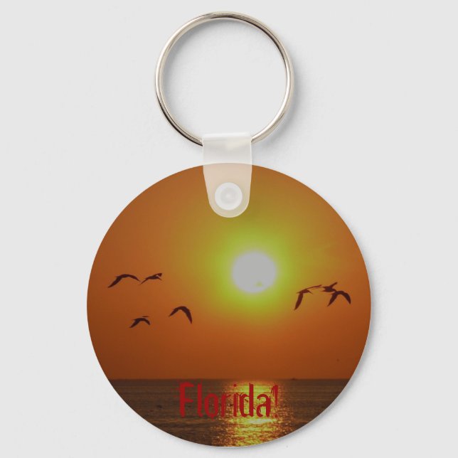 Florida! Seagulls in Gulf Sunset Keychain (Front)