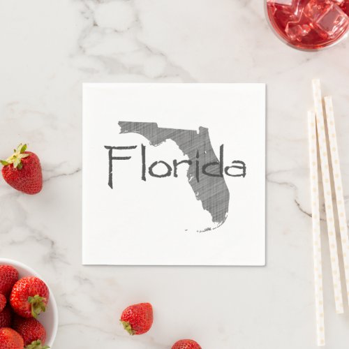 Florida Shaped Grey Chalkboard Floridian Party Paper Napkins
