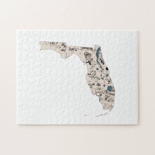 Florida Shaped Vintage Picture Map Jigsaw Puzzle