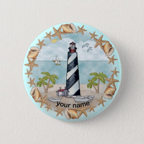 Florida Shells Lighthouse custom name pin button