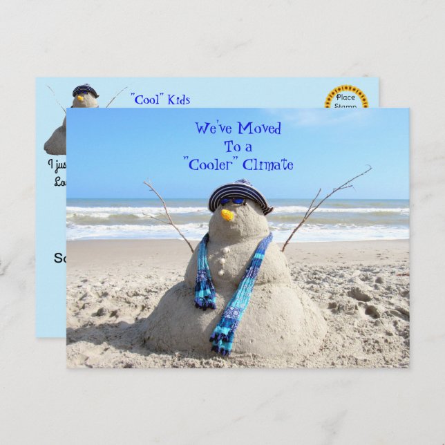 Florida Snowman - Beach - New Address Post Card (Front/Back)
