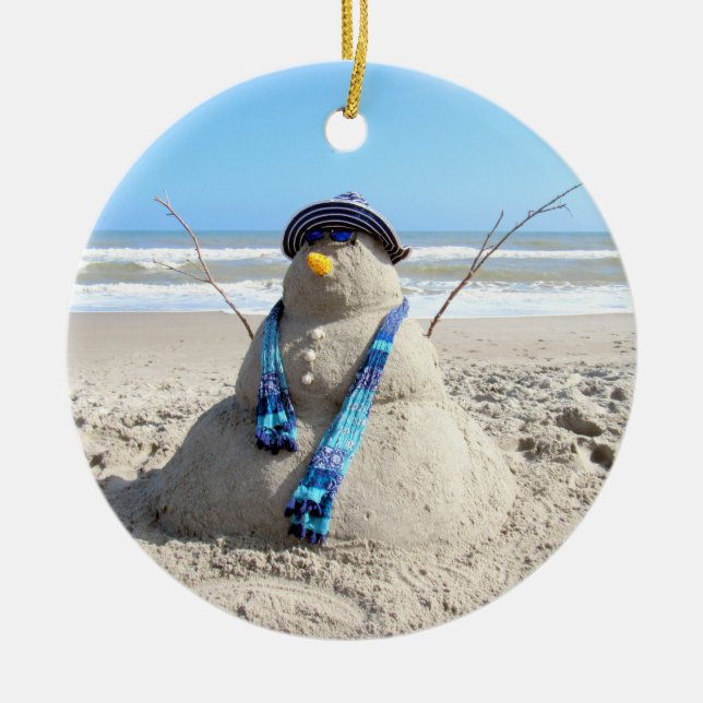 Florida Snowman Porcelain Ornament (Front)