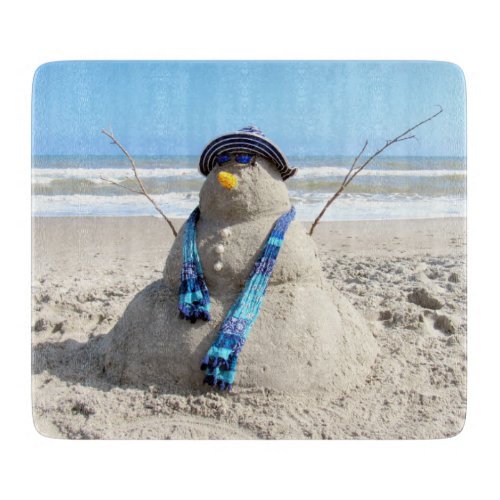 Florida Snowman  Sand Sculpture Cutting Board
