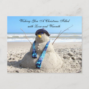 Florida Snowman / SnowWoman ( Beach ) Christmas Holiday Postcard