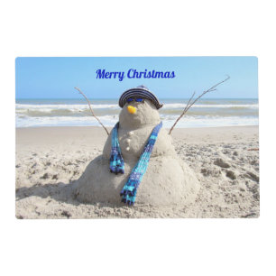 Florida Snowman with Scarf - Beach Sand Sculpture Placemat