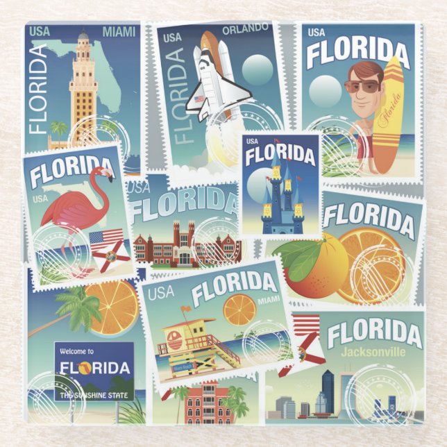 Florida Stamps Glass Coaster (Front)