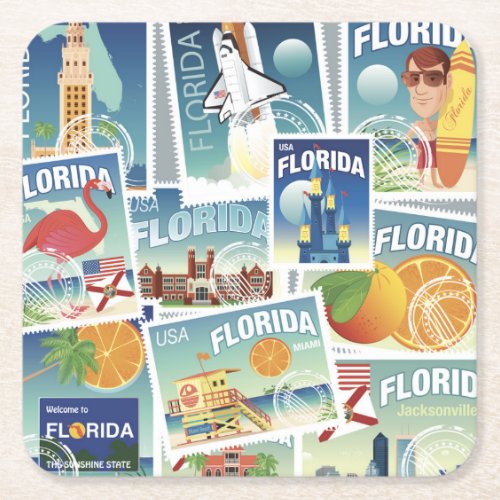 Florida Stamps Square Paper Coaster