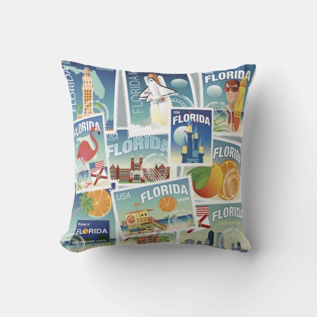 Florida Stamps Throw Pillow (Front)