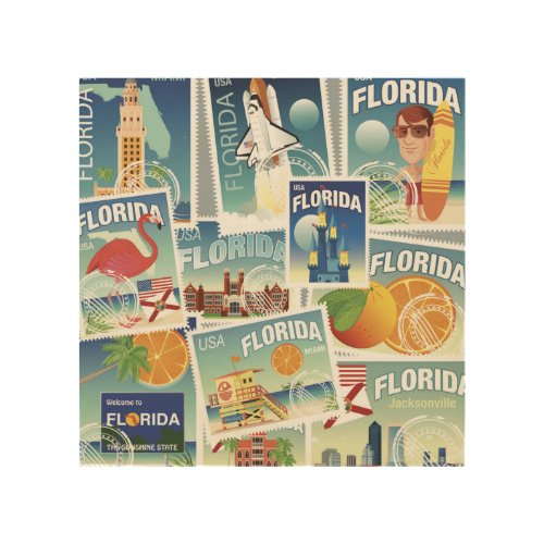 Florida Stamps Wood Wall Art