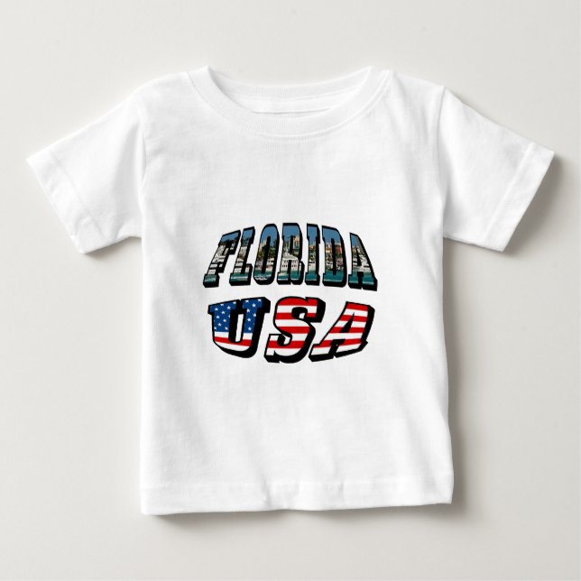 Florida State and USA Flag Text Baby T-Shirt (Front)