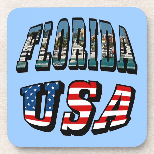 Florida State and USA Flag Text Beverage Coaster (Front)