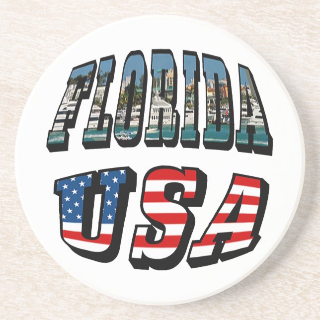 Florida State and USA Flag Text Coaster (Front)