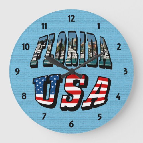 Florida State and USA Flag Text Large Clock