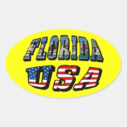 Florida State and USA Flag Text Oval Sticker