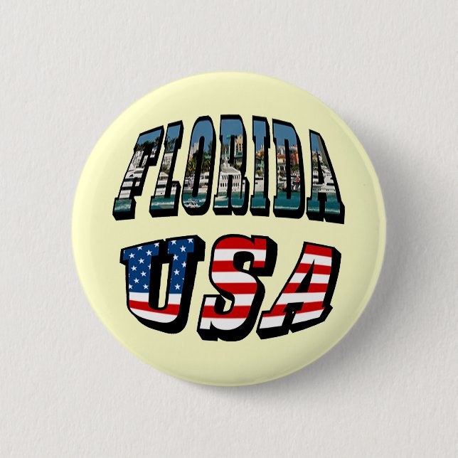 Florida State and USA Flag Text Pinback Button (Front)