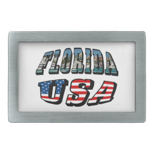 Florida State and USA Flag Text Rectangular Belt Buckle