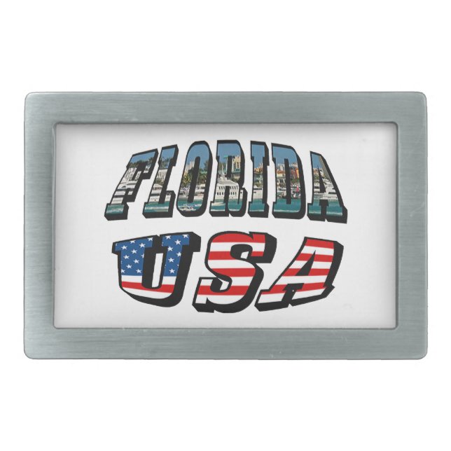Florida State and USA Flag Text Rectangular Belt Buckle (Front)