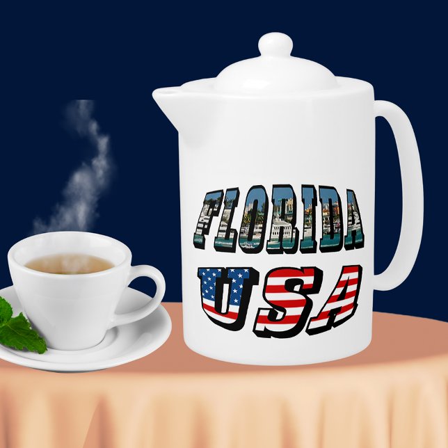 Florida State and USA Flag Text Teapot (Florida State and USA Flag Text Teapot)