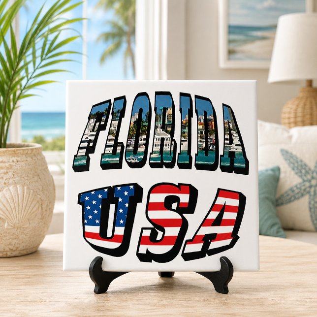 Florida State and USA Flag Text Tile (Florida State and USA Flag Text Tile)