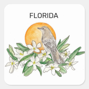 Florida State Bird and Flower Square Sticker