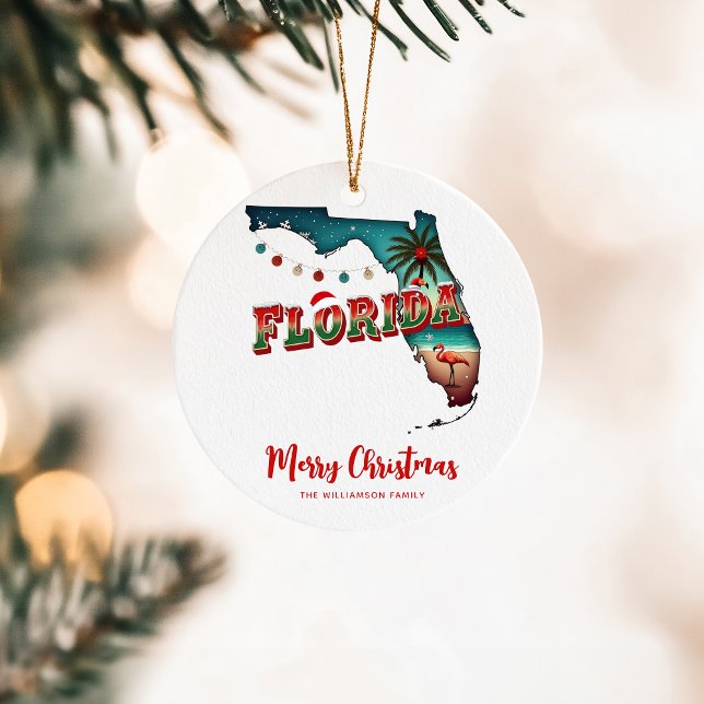 Florida State Christmas Map Ceramic Ornament (Edit text and Family Name.  Matching items in colleciton.)