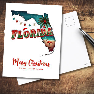Florida State Christmas Map Holiday Postcard