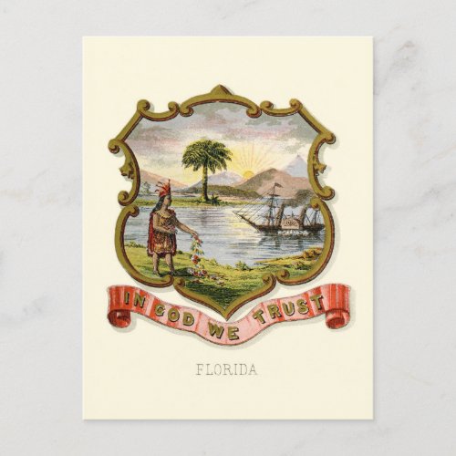 Florida state coat of arms 1876 postcard