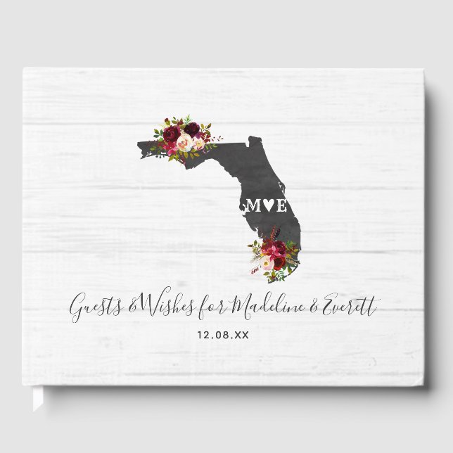 Florida State Destination Rustic Wedding Monogram Guest Book (Front)