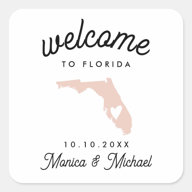 FLORIDA State Destination Wedding ANY COLOR!    Square Sticker (Front)