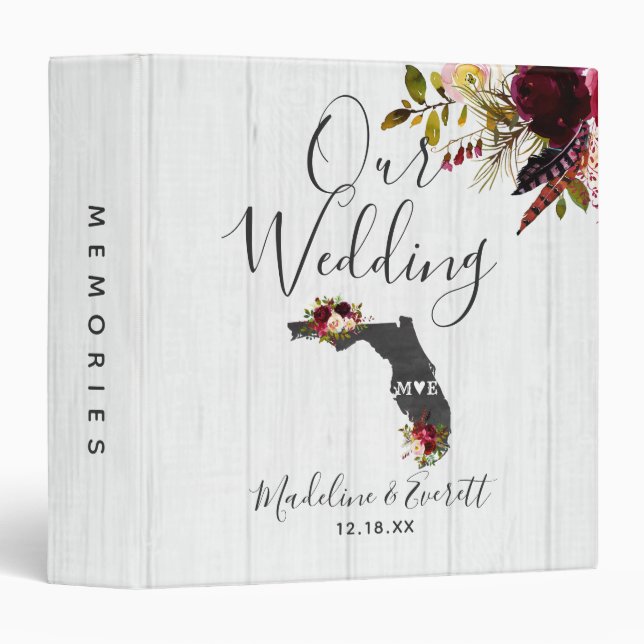 Florida State Destination Wedding Photo Album 3 Ring Binder (Front/Spine)