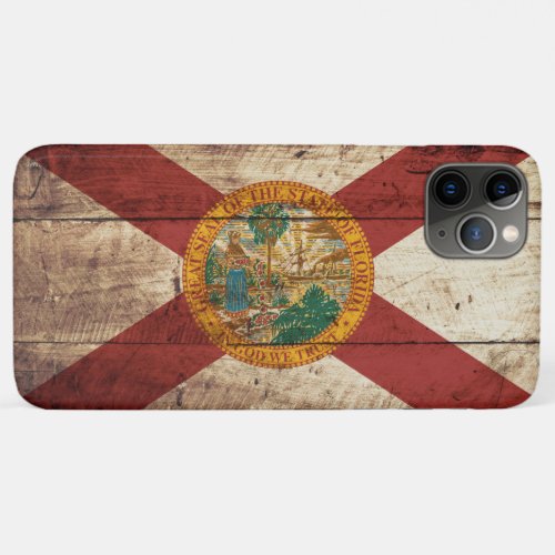 Florida State Flag on Old Wood Grain iPhone 11 Pro Max Case