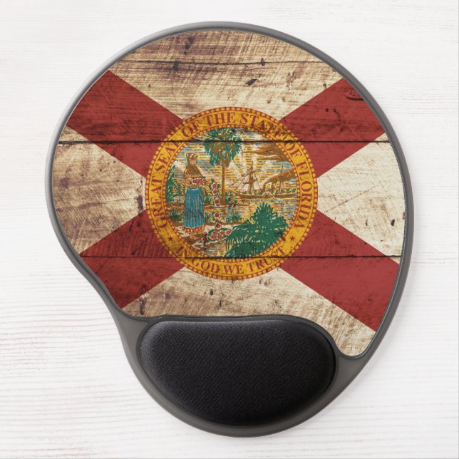 Florida State Flag on Old Wood Grain Gel Mouse Pad (Front)