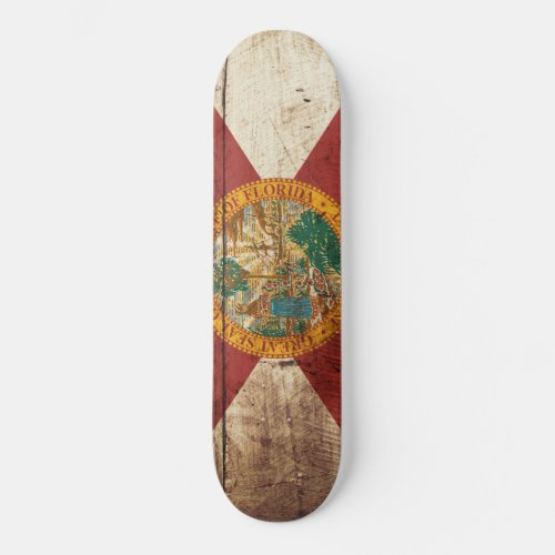 Florida State Flag on Old Wood Grain Skateboard Deck