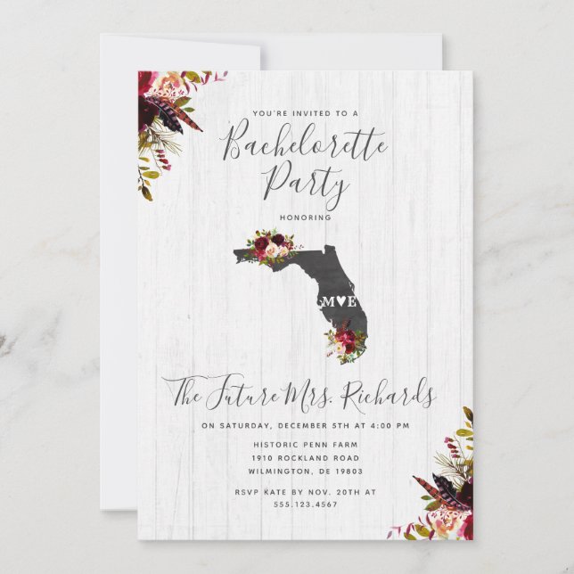 Florida State Floral Bachelorette Party Invitation (Front)