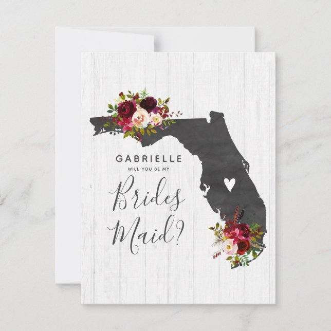 Florida State Floral Will You Be My Bridesmaid Invitation (Front)