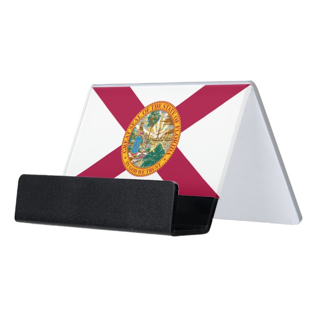Florida State & Florida Flag / USA Desk Business Card Holder (Angled Front)