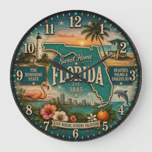 Florida State Heritage Flamingo Beaches Large Clock