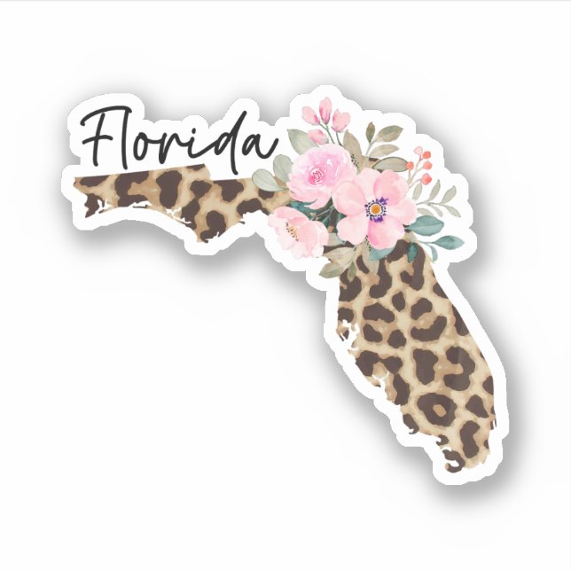 Florida State Leopard Print With Flowers Sticker (Front)
