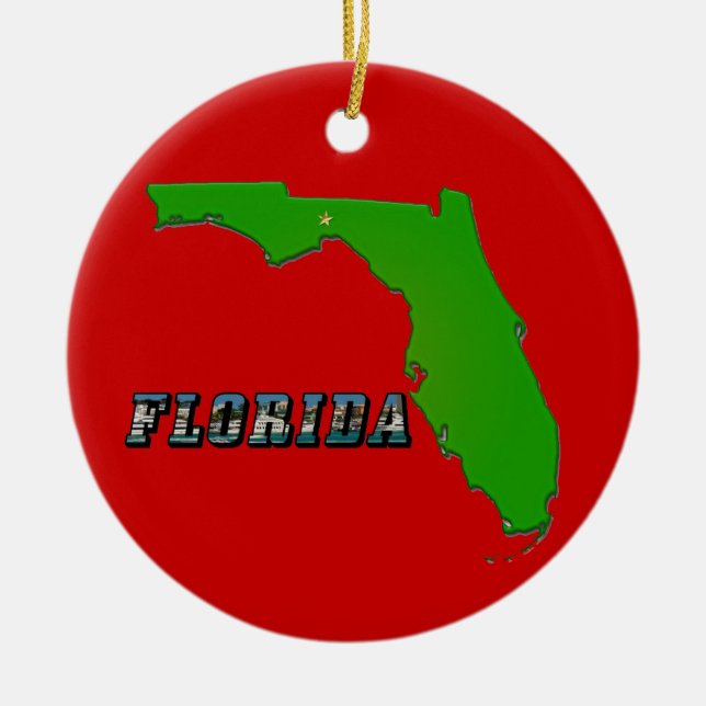Florida State Map and Text Ceramic Ornament (Front)