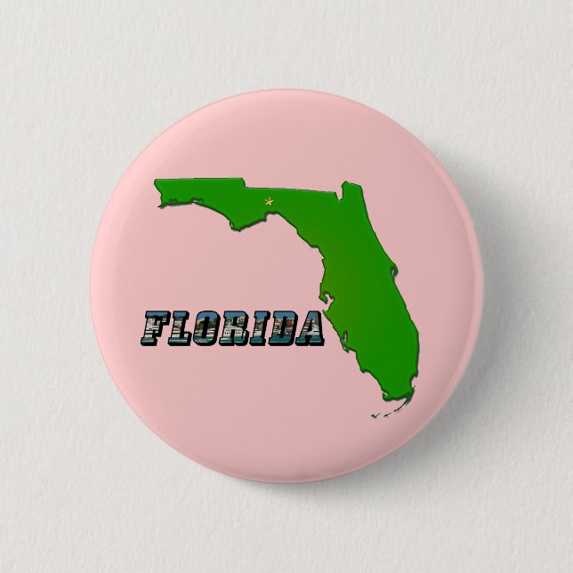 Florida State Map and Text Pinback Button (Front)