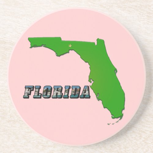 Florida State Map and Text Sandstone Coaster