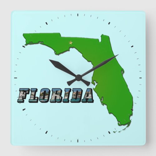Florida State Map and Text Square Wall Clock