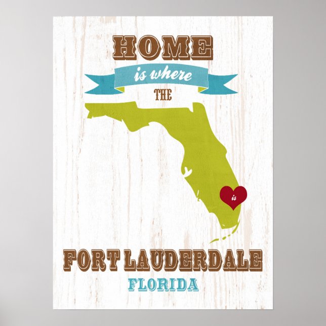 Florida State Map Art- Love Fort Lauderdale Art Poster (Front)