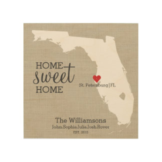 Florida State Map Custom Family Name Established Wood Print