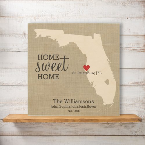Florida State Map Custom Family Name Established Wood Wall Art