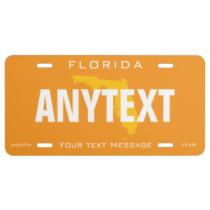Florida State Map Editable Bold Orange White Text  License Plate