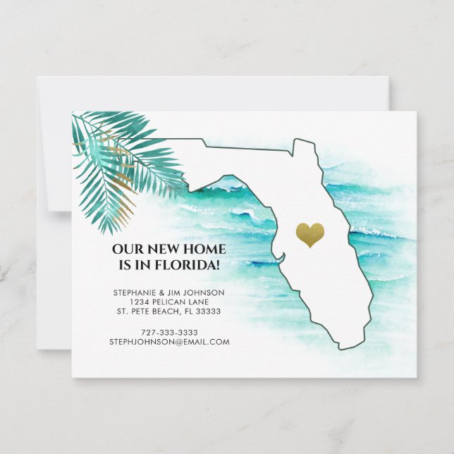 Florida State Map Gold Heart New Home Announcement (Front)