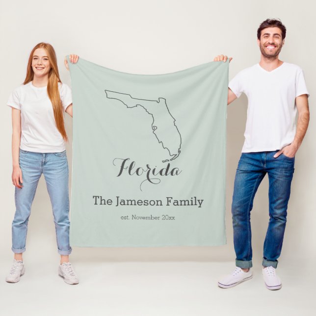 Florida state map outline family personalized      fleece blanket (In Situ)